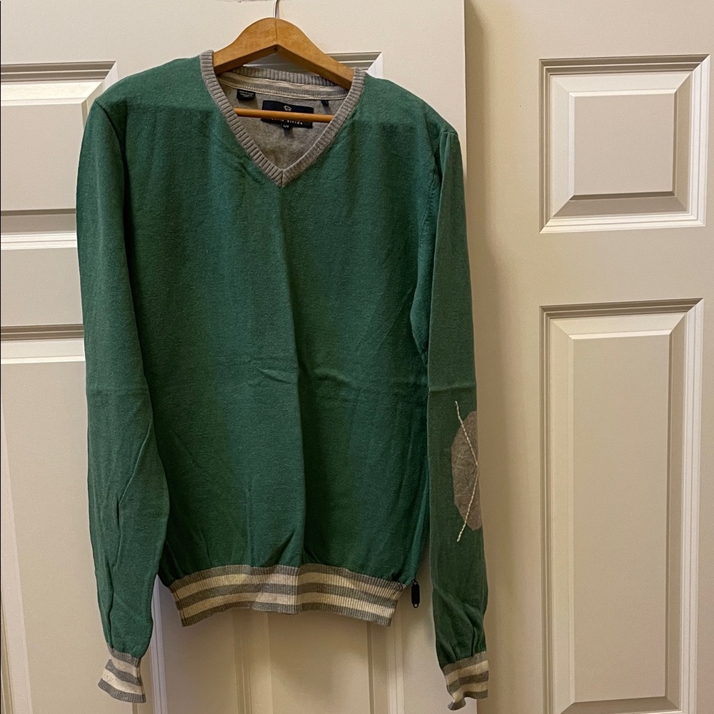 Buffalo David Bitton Green V-Neck Sweater with Gray Trim